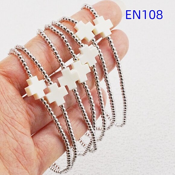 Enewton White Cross & Platinum Bead Bracelet Set - Picture 5 of 7